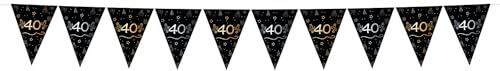 Folat 25067 Party Deko Schwarz Gold Silber-Wimpelkette-40-Shining Glam-4 Meter-Für Geburtstag, Jubiläum, 40 Jahre von Folat
