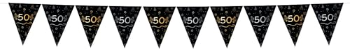 Folat 25068 Party Deko Schwarz Gold Silber-Wimpelkette-50-Shining Glam-4 Meter-Für Geburtstag, Jubiläum, 50 Jahre von Folat