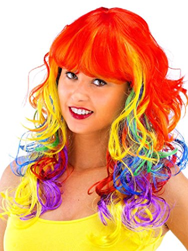 Folat 26708 Halloween Perücke Lange Haare Locken Regenbogen, bunt, One Size von Folat
