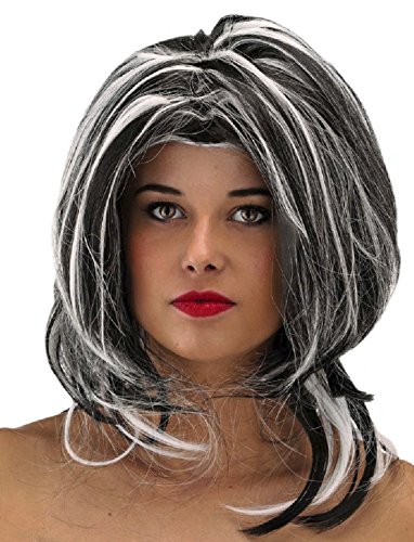 Folat 26743 Schwarz-weiß Halloween Perücke gewellte Haare, One Size von Folat