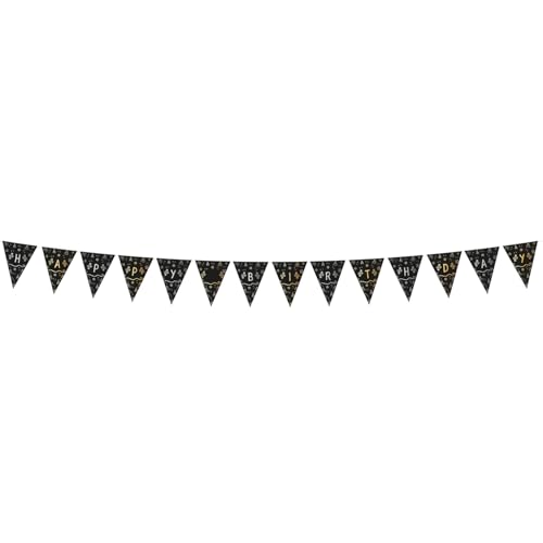 Folat 26838 Party Deko Schwarz Gold Silber - Fahnenleine - Shining Glam - 4 Meter - Für Geburtstag, Jubiläum, inklusive Zahlenstickern mit Zahlen 0 bis 9 von Folat