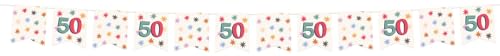 Folat 26883 Dekoration weiß mit bunten Sternen-Flaggenbanner-50-Starburst-6 Meter-Fröhlich und farbenfroh für Kinder und Erwachsenen Geburtstag, Mehrfarbig von Folat