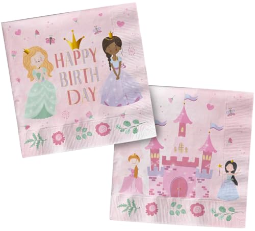 Folat 27487 Prinzessin Geburtstag Deko Rosa - Servietten - Pretty Princess - 33 x 33 cm - 20 Stück - Prinzessin Partygeschirr für Prinzessinparty von Folat
