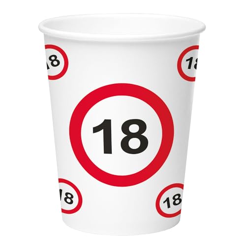 Folat 28378 Verkehrszeichen Geburtstag Deko - Trinkbecher - Verkehrsschild Zahl 18-250 ml - 8 Stück von Folat