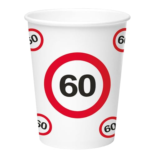 Folat 28382 Verkehrszeichen Geburtstag Deko - Trinkbecher - Verkehrsschild Zahl 60-250 ml - 8 Stück von Folat