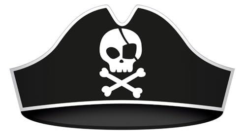 Folat 27479 Piraten Deko Kinder Geburtstag - Piratenhüte Schädel - Pirate Party - 33,5 x 15 cm - 6 Stück - Piraten Hut Accessoires für Piratenparty Mädchen Junge von Folat