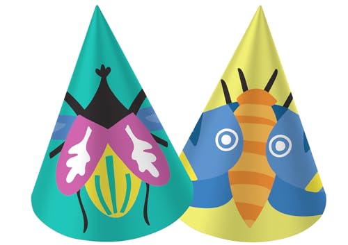 Folat 62808 Kindergeburtstag Deko Waldtiere Party Hütchen - Buzzing Bugs - 6 Stück - Papier Deko von Folat