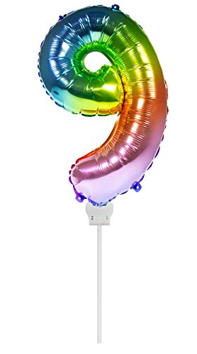 Folat 63079 Folienballon Regenbogen Zahl 9-36 cm, Mehrfarbig, 36 cm von Folat
