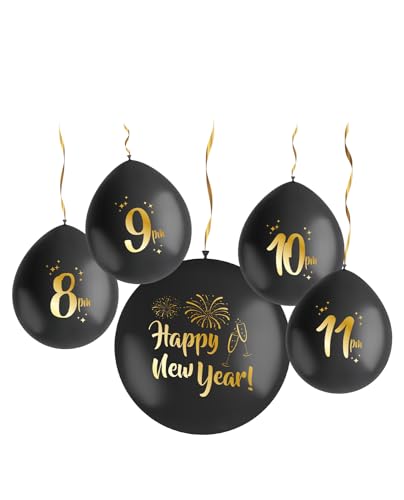 Folat 63766 Latexballons-Countdown-Set-BlackGold HNY-33 cm & 61 cm-5 Stück-Silvester Deko, Neujahrs Party, Neujahr Silvesterdeko, Frohes Neues Jahr, Happy New Year, Mehrfarbig Folat 63766 Latexballons-Countdown-Set-BlackGold HNY-33 cm & 61 cm-5 Stück-Silvester Deko, Neujahrs Party, Neujahr Silvesterdeko, Frohes Neues Jahr, Happy New Year, Mehrfarbig von Folat