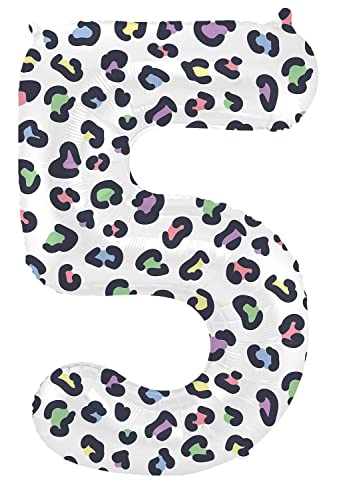 Folat 63915 Luftballon Geburtstag Ziffer 5 Bright Panther Weiß 86 cm-Helium Decoration Geburtstagdeko, Ballon Zahl, Colourful von Folat