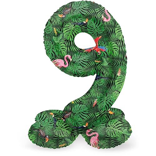 Folat 63949 Luftballon Geburtstag Stehender Ziffer Zahl 9 Jungle Vibe Grün 72 cm - Decoration Geburtstagdeko, Ballon Zahl, Kein Helium erforderlich von Folat