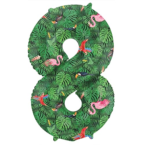 Folat 64158 Luftballon Geburtstag Ziffer Zahl 8 Jungle Vibe Grün 86 cm - Helium Ballon Decoration Geburtstagdeko, Ballon Zahl von Folat