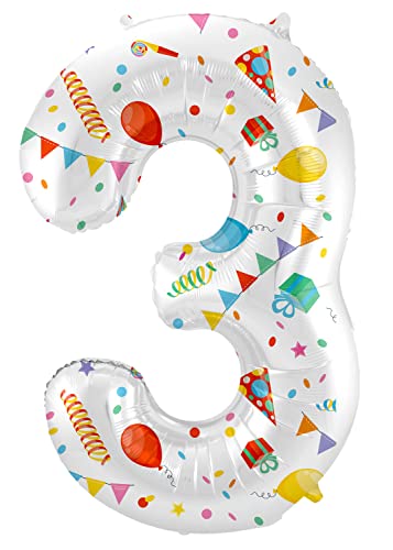 Folat 64173 Luftballon Geburtstag Ziffer Zahl 3 Joyful Party Weiß mit Geschenke und Dekoration 86 cm - Helium Ballon Decoration Geburtstagdeko, Ballon Zahl Folat 64173 Luftballon Geburtstag Ziffer Zahl 3 Joyful Party Weiß mit Geschenke und Dekoration 86 cm - Helium Ballon Decoration Geburtstagdeko, Ballon Zahl von Folat