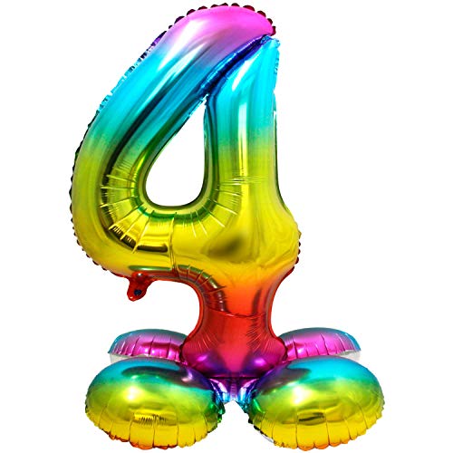 Folat 64294 Folienballon Zahl 4 ca. 81 cm, Rainbow mit Basis, Costumes Folat 64294 Folienballon Zahl 4 ca. 81 cm, Rainbow mit Basis, Costumes von Folat