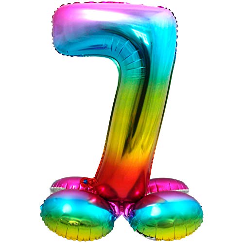 Folat 64297 Folienballon Zahl 7 ca. 81 cm, Rainbow mit Basis, Costumes Folat 64297 Folienballon Zahl 7 ca. 81 cm, Rainbow mit Basis, Costumes von Folat