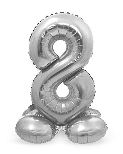 Folat 64718 - Folienballon Zahl 8 - Silber mit Basis ca. 81 cm, Silberfarben von Folat