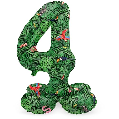 Folat 64734 Luftballon Geburtstag Stehender Ziffer Zahl 4 Jungle Vibe Grün 41 cm - Decoration Geburtstagdeko, Ballon Zahl, Kein Helium erforderlich von Folat