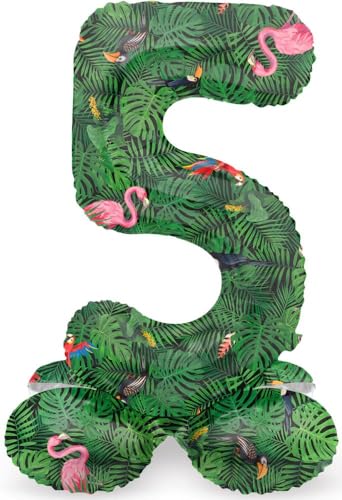 Folat 64735 Luftballon Geburtstag Stehender Ziffer 5 Jungle Vibe Grün 41 cm-Decoration Geburtstagdeko, Ballon Zahl, Kein Helium erforderlich von Folat