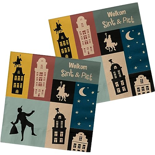 Folat 65692 Servietten 'Welkom Sint & Piet' (NL) 33x33cm-20 Stück Sankt Nikolaus Nikolaustag, Mehrfarbig von Folat