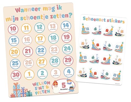 Folat 65719 Sankt Nikolaus Kinder Dekoration-Countdown-Kalender-'Wanneer mag ik mijn schoentje zetten'-Sint en Pieten, Multicolor von Folat