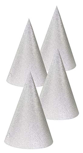 Folat 65783 Silberfarbene Glitter Partyhüte 16 cm - 4 Stück, Unisex Adult, Silber von Folat