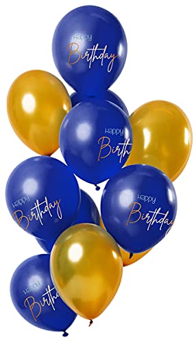 Folat Ballonnen - Happy Birthday - Luxe - Blauw, Goud - 30cm - 12st von Folat