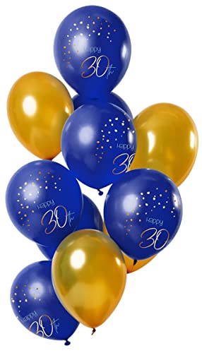 Folat Luftballon 30.Geburtstag 12 Stück blau Gold Latex Ballon Partydeko Elegant von Folat