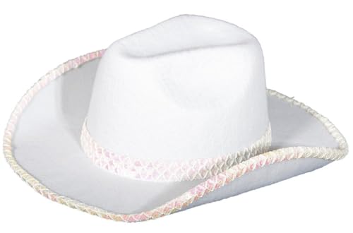 Folat Partyhut Cowboy Hut Weiß mit Pailletten Deko von Folat