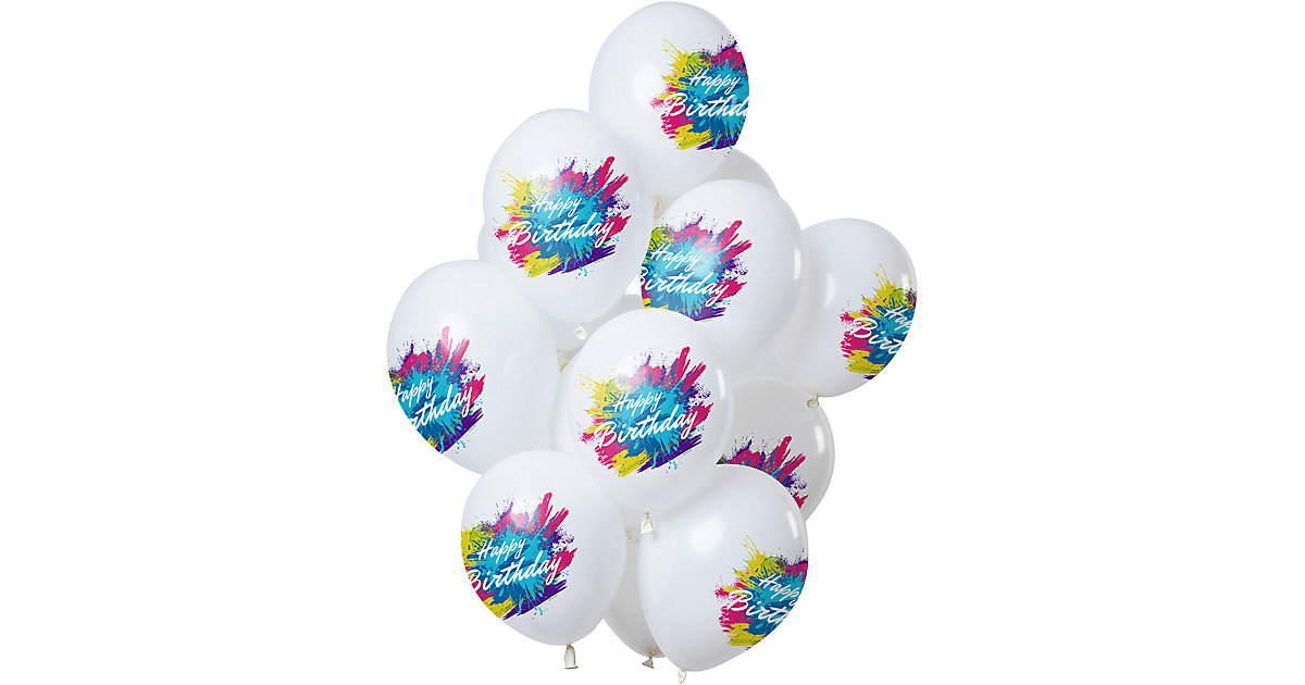 Luftballons Color Splash Happy Birthday 30 cm, 12 Stück lila/weiß Luftballons Color Splash Happy Birthday 30 cm, 12 Stück lila/weiß von Folat
