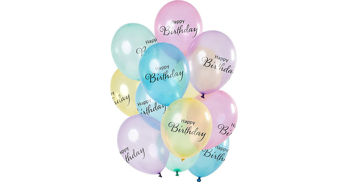 Ballons 'Happy Birthday' Pastell Transparent 33cm - 12 Stück mehrfarbig von Folat