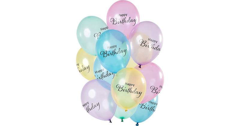 Ballons 'Happy Birthday' Pastell Transparent 33cm - 12 Stück mehrfarbig von Folat