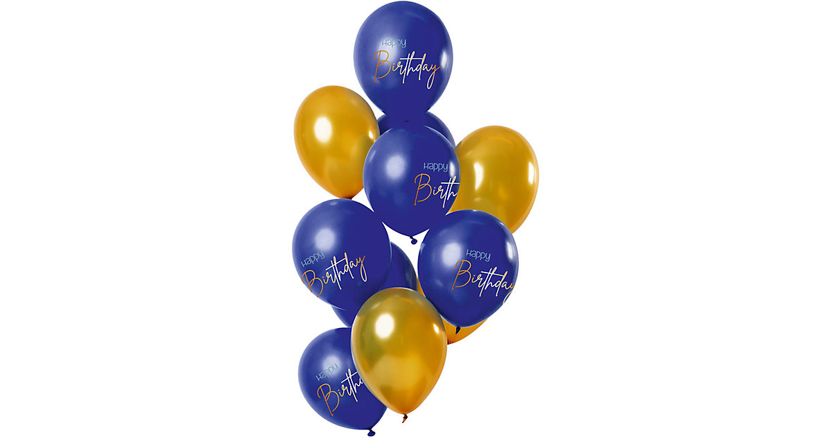 Luftballons Happy Birthday gold/blau 30 cm, 12 Stück blau/gold von Folat