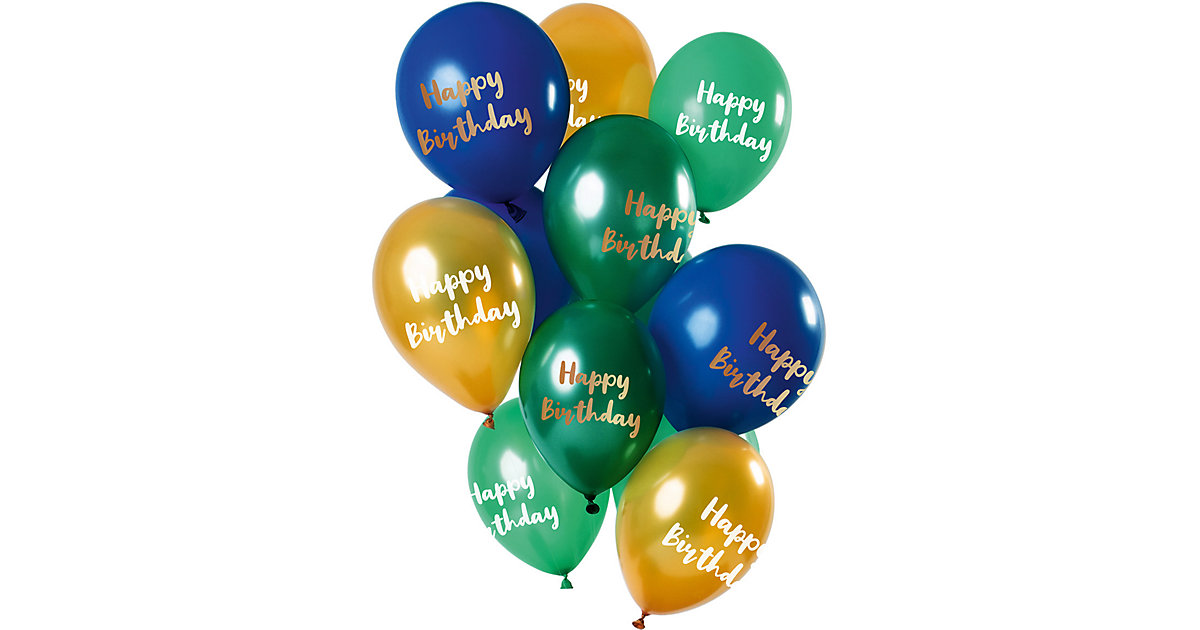 Luftballons Happy Birthyday gold/blau/grün 30 cm, 12 Stück grün-kombi von Folat