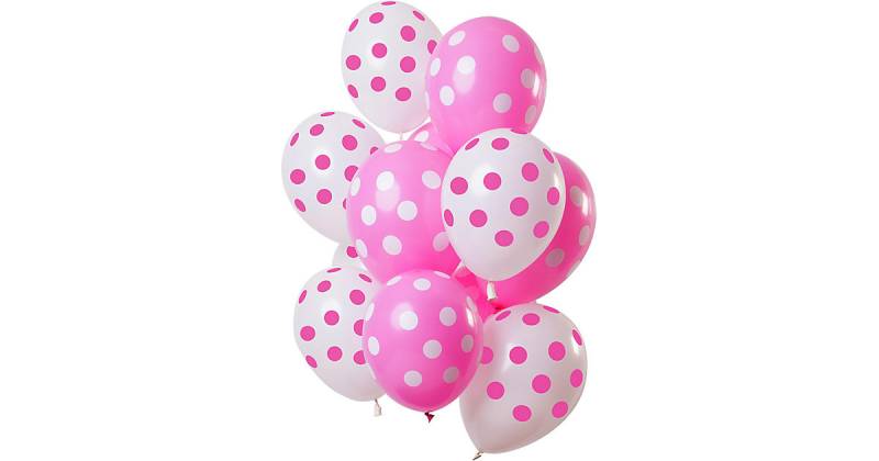 Luftballons Punkte pink/weiß 30 cm, 12 Stück von Folat