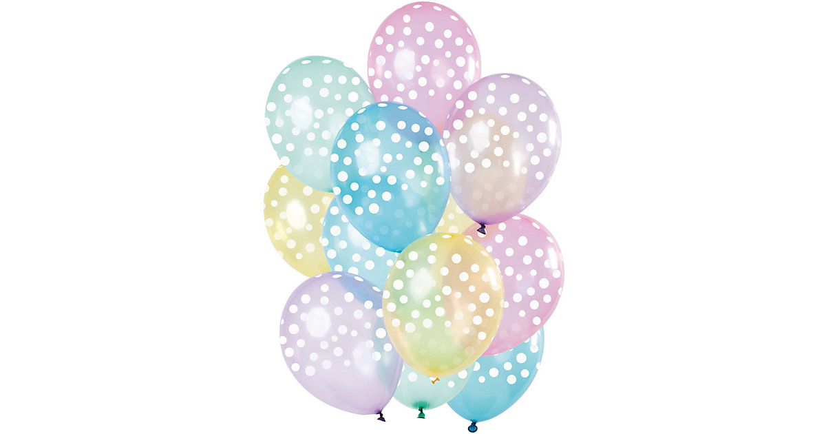 Luftballons Crystal Punkte Regenbogen 30 cm, 12 Stück pastell von Folat