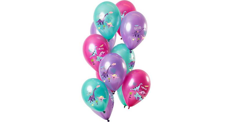 Luftballons metallic Dinosaurier Mädchen 33 cm, 12 Stück metalliclila von Folat