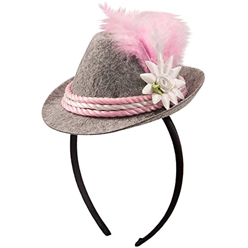 Mini-Hut/Tiara * OKTOBERFEST * mit pink-weißer Kordel und Federschmuck // F-20971 // Verkleidung Kostüm Mottoparty Geburtstag Mädchen Kinder Tiaras Diademe Bayern Hut von Folat