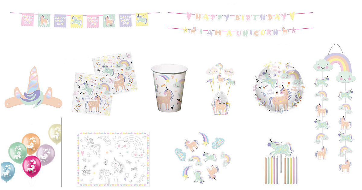 Partyset Einhorn, 109-tlg. pastell Partyset Einhorn, 109-tlg. pastell von Folat