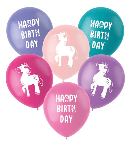 Folat 27509 Pferd Geburtstag Deko Rosa - Latexballons - Happy Horse - 33 cm - 6 Stück - Pferdparty Dekoration von Folat