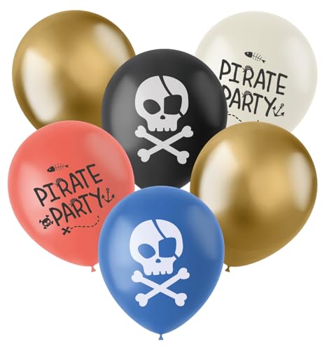 Folat 27474 Piraten Deko Kinder Geburtstag - Latexballons - Pirate Party - 33 cm - 6 Stück - Luftballons für Piratenparty Mädchen Junge von Folat