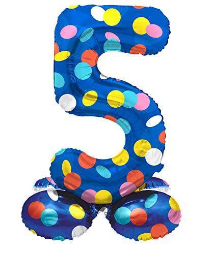 Folat 64785 Luftballon Geburtstag Stehender Ziffer Zahl 5 Colorful Dots Blau mit farbigen Punkten 41 cm - Decoration Geburtstagdeko, Ballon Zahl, Kein Helium erforderlich Folat 64785 Luftballon Geburtstag Stehender Ziffer Zahl 5 Colorful Dots Blau mit farbigen Punkten 41 cm - Decoration Geburtstagdeko, Ballon Zahl, Kein Helium erforderlich von Folat