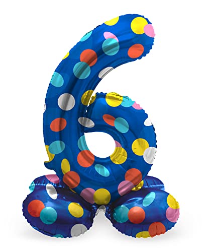 Folat 64786 Luftballon Geburtstag Stehender Ziffer 6 Colorful Dots Blau mit farbigen Punkten 41 cm-Decoration Geburtstagdeko, Ballon Zahl, Kein Helium erforderlich, Colourful Folat 64786 Luftballon Geburtstag Stehender Ziffer 6 Colorful Dots Blau mit farbigen Punkten 41 cm-Decoration Geburtstagdeko, Ballon Zahl, Kein Helium erforderlich, Colourful von Folat