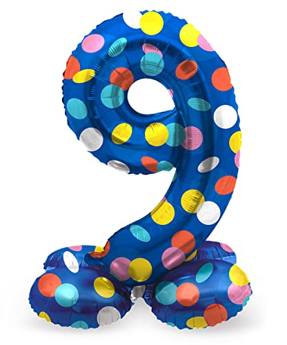 Folat 64789 Luftballon Geburtstag Stehender Ziffer 9 Colorful Dots Blau mit farbigen Punkten 41 cm-Decoration Geburtstagdeko, Ballon Zahl, Kein Helium erforderlich, Colourful Folat 64789 Luftballon Geburtstag Stehender Ziffer 9 Colorful Dots Blau mit farbigen Punkten 41 cm-Decoration Geburtstagdeko, Ballon Zahl, Kein Helium erforderlich, Colourful von Folat