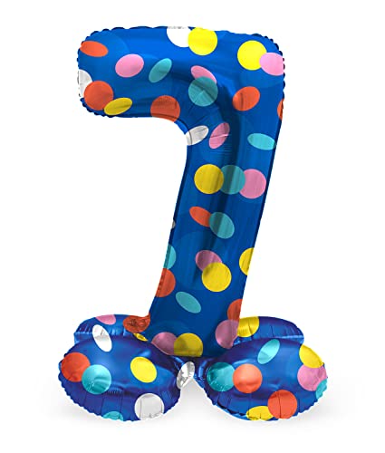 Folat 63977 Luftballon Geburtstag Stehender Ziffer 7 Colorful Dots Blau mit farbigen Punkten 72 cm-Decoration Geburtstagdeko, Ballon Zahl, Kein Helium erforderlich, Bunt von Folat