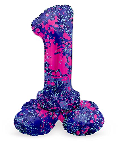 Folat 64771 Luftballon Geburtstag Stehender Ziffer Zahl 1 Paint Splash Lila Weltraum 41 cm - Decoration Geburtstagdeko, Ballon Zahl, Kein Helium erforderlich von Folat