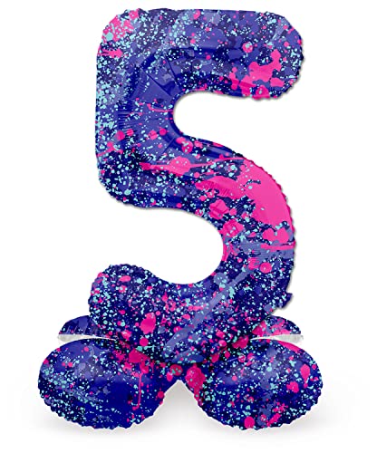 Folat 63925 Luftballon Geburtstag Stehender Ziffer Zahl 5 Paint Splash Lila Weltraum 72 cm - Decoration Geburtstagdeko, Ballon Zahl, Kein Helium erforderlich von Folat