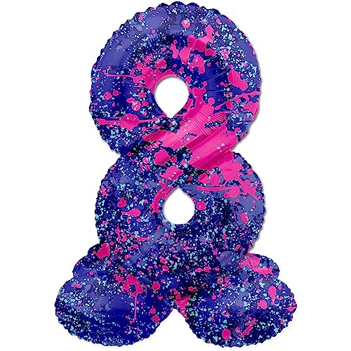 Folat 63928 Luftballon Geburtstag Stehender Ziffer Zahl 8 Paint Splash Lila Weltraum 72 cm - Decoration Geburtstagdeko, Ballon Zahl, Kein Helium erforderlich von Folat