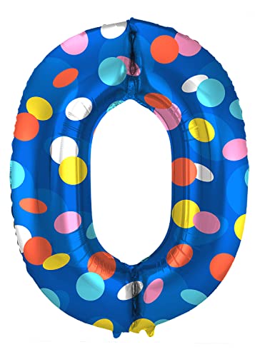 Folat 64180 Luftballon Geburtstag Ziffer 0 Colorful Dots Blau mit farbigen Punkten 86 cm-Helium Decoration Geburtstagdeko, Ballon Zahl, Colourful, cm von Folat