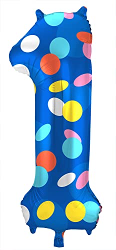 Folat 64181 Luftballon Geburtstag Ziffer 1 Colorful Dots Blau mit farbigen Punkten 86 cm-Helium Decoration Geburtstagdeko, Ballon Zahl, Colourful, cm von Folat