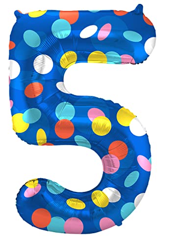 Folat 64185 Luftballon Geburtstag Ziffer Zahl 5 Colorful Dots Blau mit farbigen Punkten 86 cm - Helium Ballon Decoration Geburtstagdeko, Ballon Zahl Folat 64185 Luftballon Geburtstag Ziffer Zahl 5 Colorful Dots Blau mit farbigen Punkten 86 cm - Helium Ballon Decoration Geburtstagdeko, Ballon Zahl von Folat
